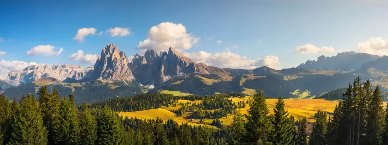Alpe di Siusi or Seiser Alm, Dolomites Alps Sassolungo and Sassopiatto mountains, Trentino Alto Adige Sud Tyrol, Italy, Europe